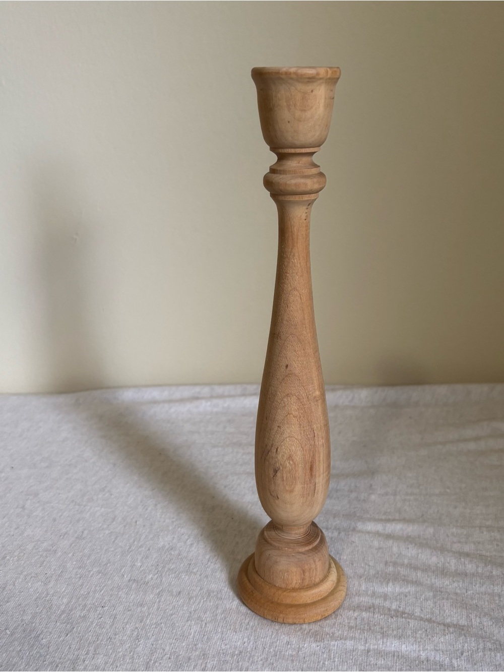 Sculptural Natural Wood Turned Candlestick Holder 11” Primitive Rustic Decor